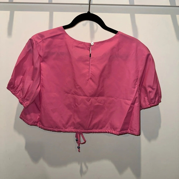New STAUD Prato Hot Pink Short sleeve nylon top, Drawstring Crop Top, Size L - Picture 5 of 6